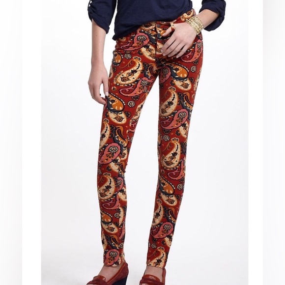 Pilcro And The Letterpress Anthropologie‎ Paisley Corduroy Pants Serif Size 30 - Picture 1 of 13